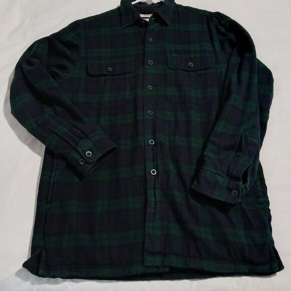 L.L.Bean Medium Tall Men's 100% Cotton Flannel Polar Fleece Lined Green/Blue - Picture 4 of 11
